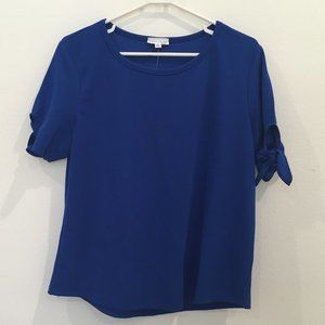 C'est La Vie Cobalt Blue Top Blouse Tied Sleeves, XL NEW